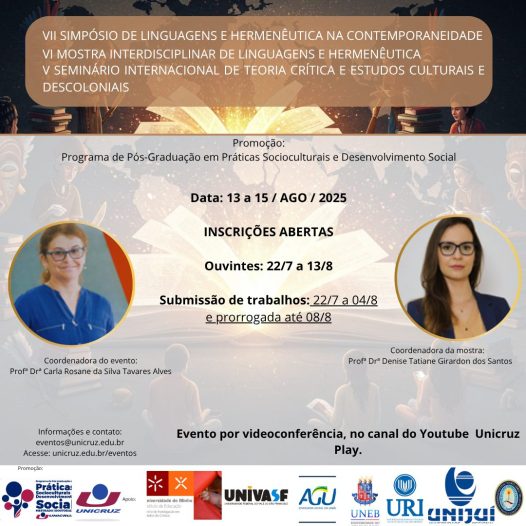PPG em Práticas Socioculturais e Desenvolvimento Social da Unicruz traz programação com vários especialistas